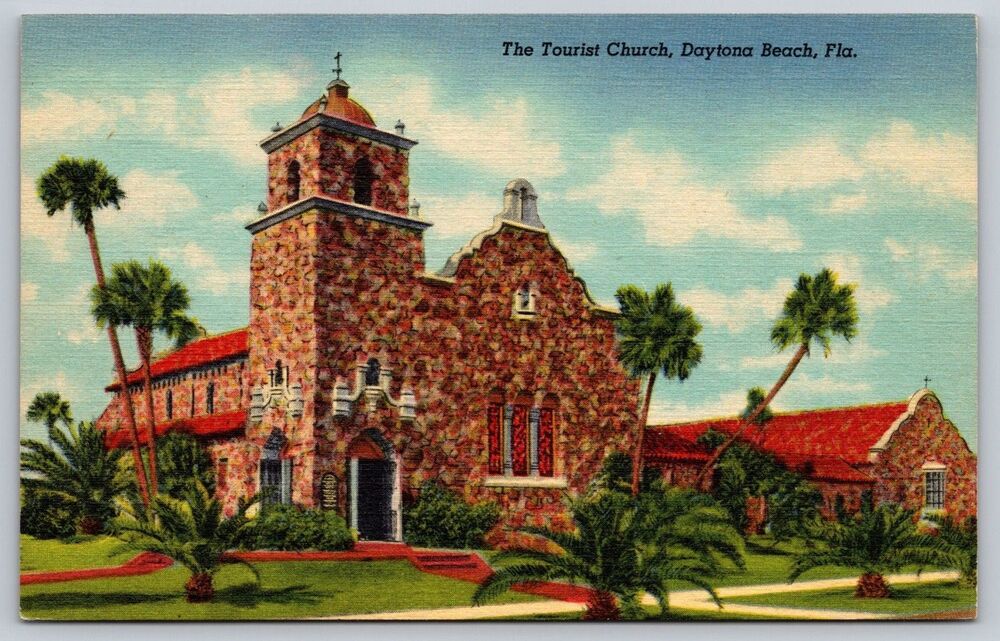 Vtg 1938 Linen Postcard The Tourist Church Daytona Beach Florida FL Curt Teich